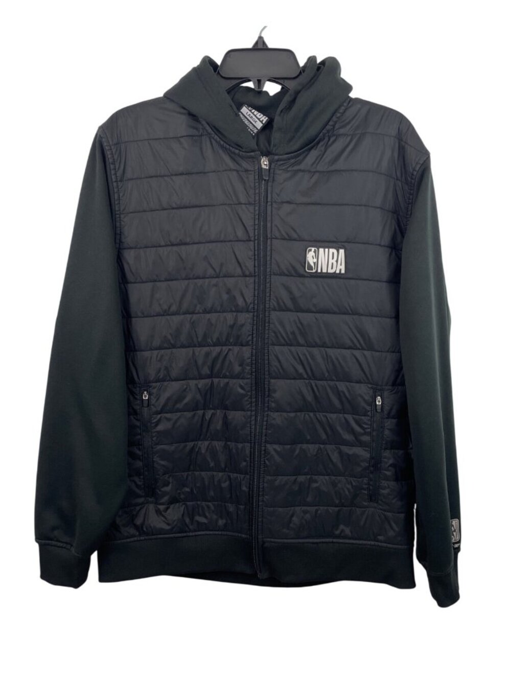 NBA Black Quilted Hoodie Jacket Mens Size Large Front Zip Pockets